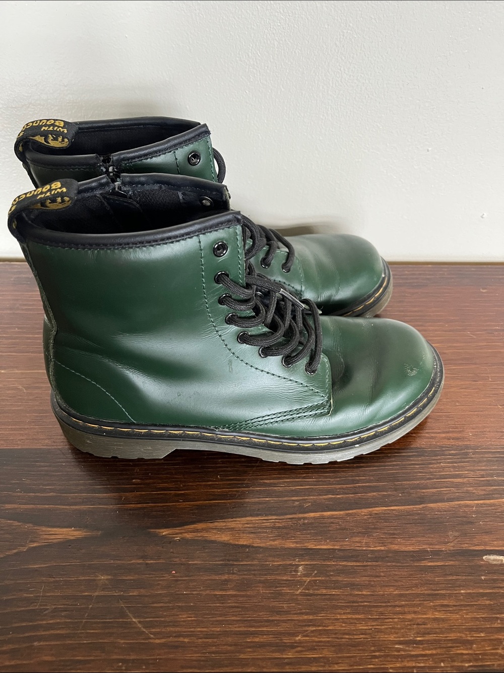 Dr. Martens Green Leather Combat Boots with Black Laces - Picture 7 of 7
